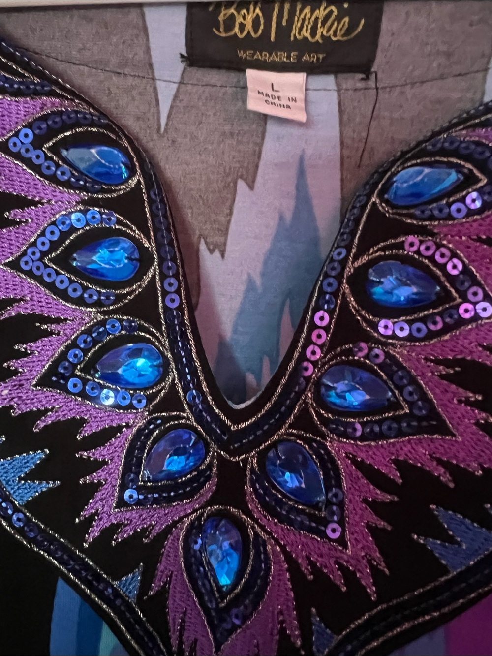 Vintage Bob Mackie Blue & Purple bohemian style V‑Neck Maxi Dress - Picture 7 of 11